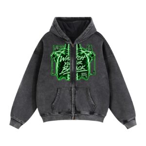 Watch Your Back (Fleece Zip Hoodie Green)