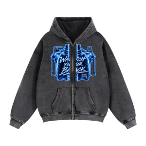 Watch Your Back (Fleece Zip Hoodie Blue)